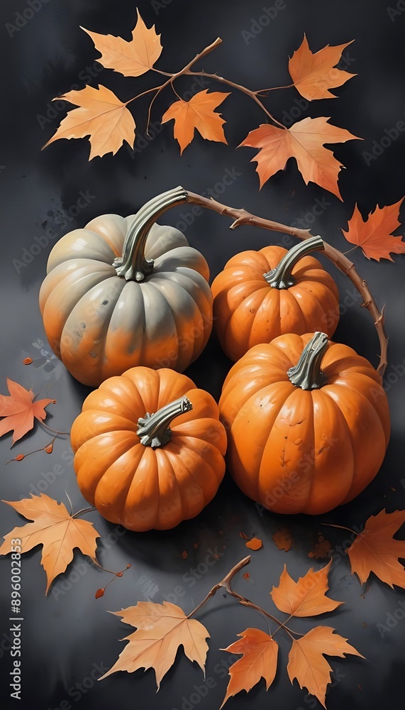 Perfect Autumn Pumpkins on Dark Background Perfect Autumn Pumpkins on Dark Background