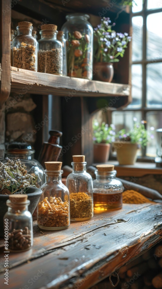 Herbal supplements in glass bottles, supplements Herbal supplements in glass bottles, supplements