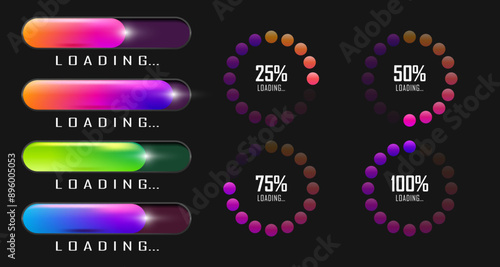 Set of loading bar vibrant gradient blend