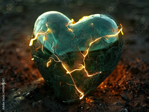 Green heart with glowing go...