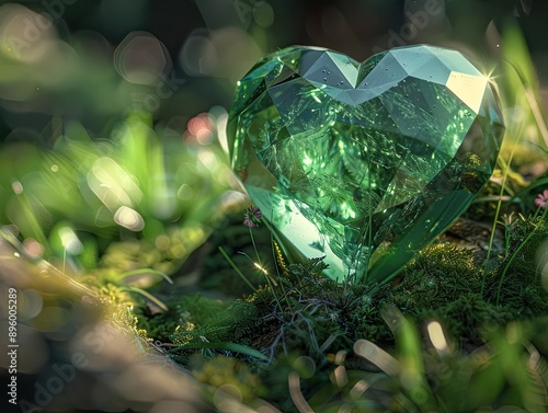 A glass green heart-shaped ...