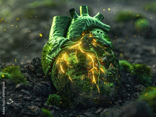 A green human heart with or...