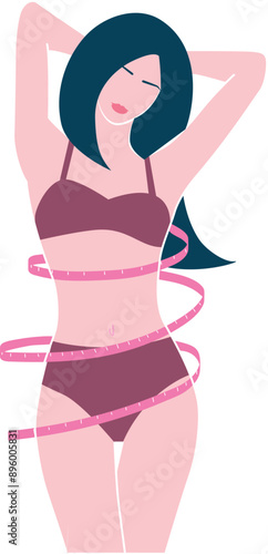 Ragazza in bikini perdita e controllo del peso