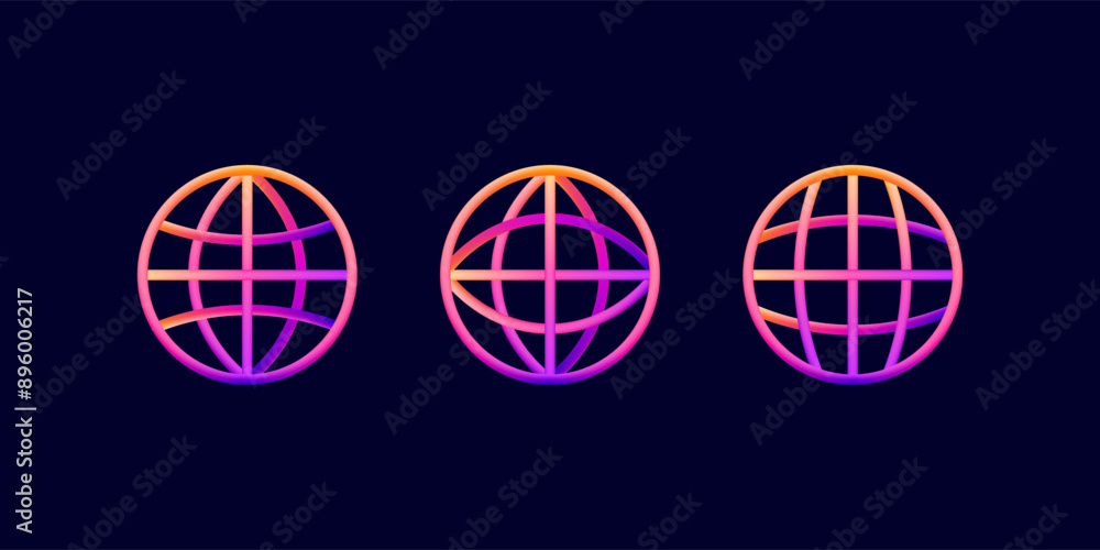 Set of colorful Gradient blend Globe Icons. web icon with vibrant colors 3d wireframe Set of colorful Gradient blend Globe Icons. web icon with vibrant colors 3d wireframe