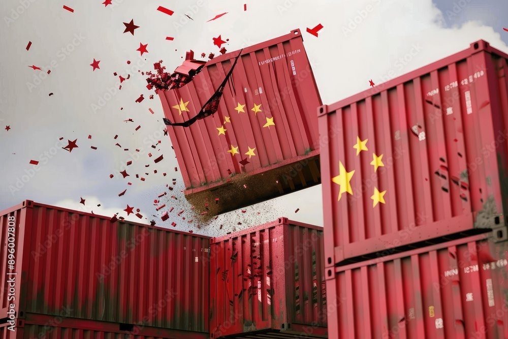 Trade container collision, EU and China shipping containers mid-air ...