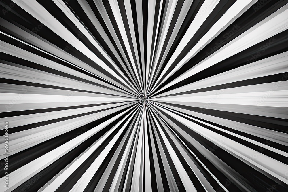 Obraz premium Dynamic Radial Starburst in Black and White, an intricate display of bold, sweeping lines radiating outward, creating a mesmerizing visual effect.