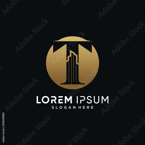 Letter t and building logo design template vector illustration with circle concept