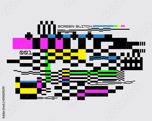 Screen glitch error chaothic grid pattern background vector layout texture poster t shirt design element print art editable