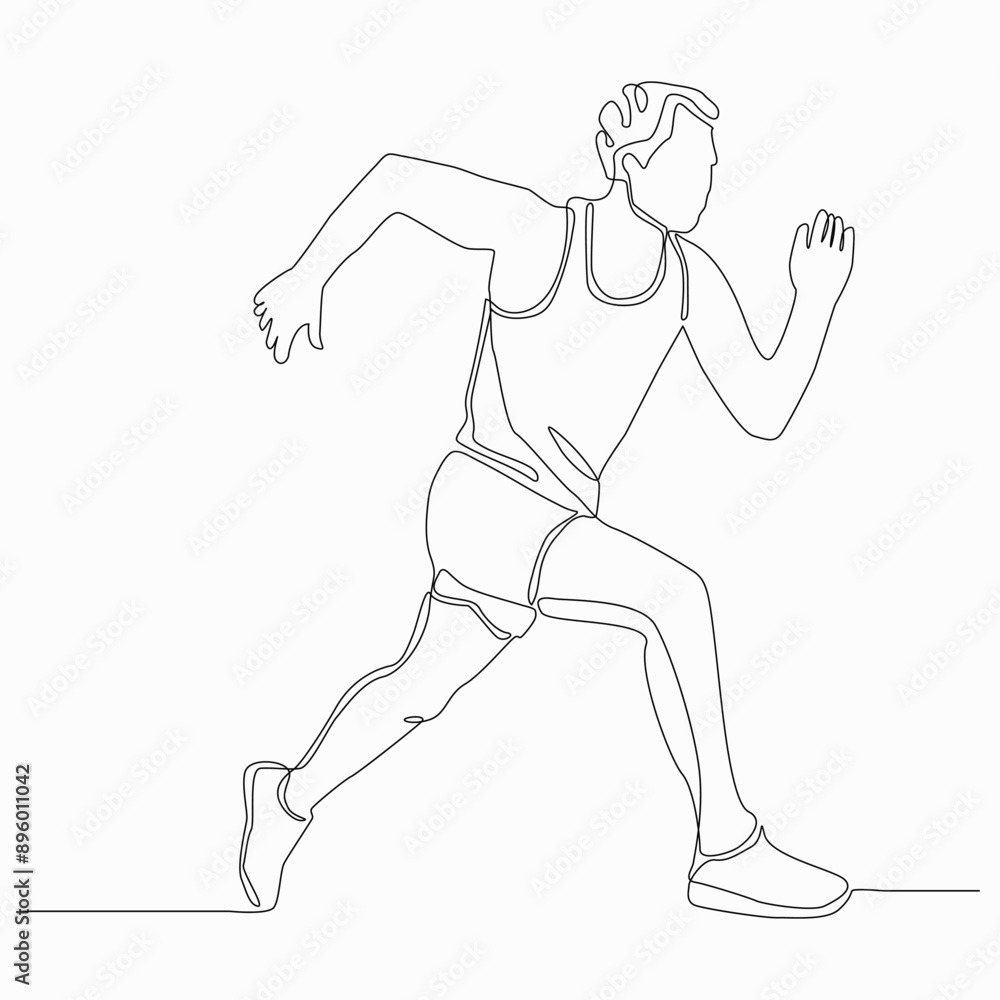 Continuous one single line art drawing of a running man fast in sports. Continuous one single line art drawing of a running man fast in sports.
