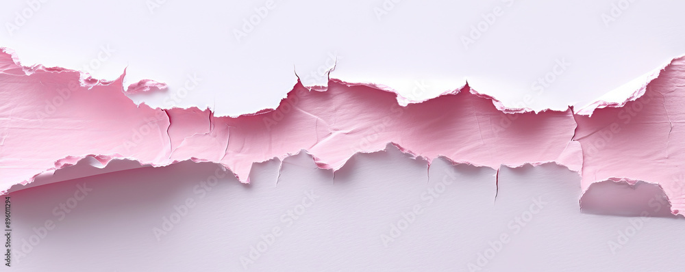 Obraz premium Ripped paper revealing pink background, close-up