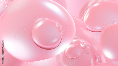 Pink Bubbles on Blue Background with Shiny Reflections