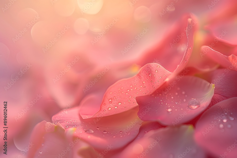 Fototapeta premium Delicate Pink Petals Glimmering with Dewdrops in Soft Light