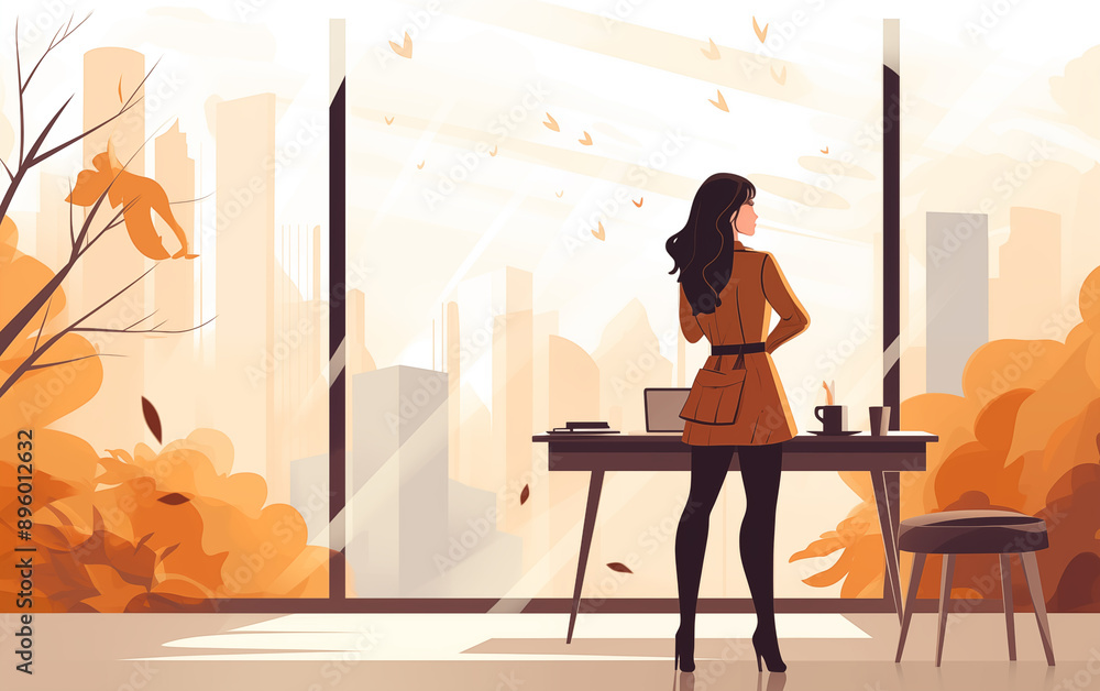Female employee working in the office in autumn,created with Generative AI tecnology. Female employee working in the office in autumn,created with Generative AI tecnology.