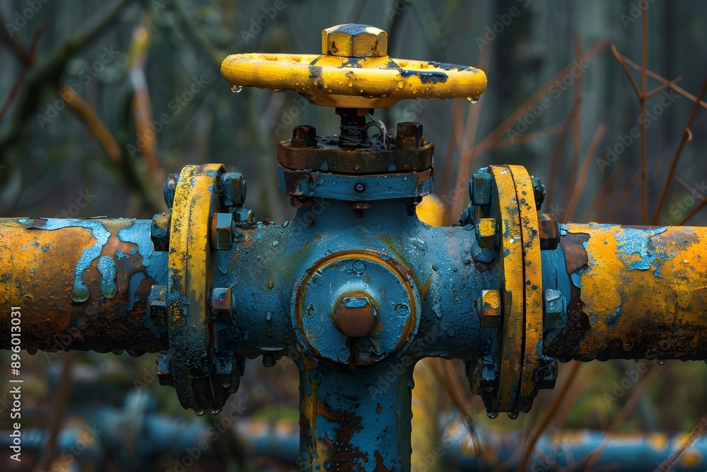 Rusty Industrial Valve Surrounded by Nature's Overgrowth Rusty Industrial Valve Surrounded by Nature's Overgrowth