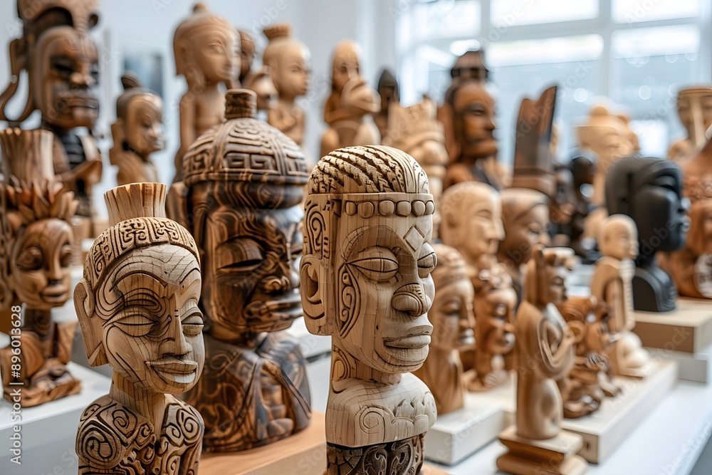 Fototapeta premium Intricate Wooden Sculptures Showcasing Cultural Artistry and Craftsmanship