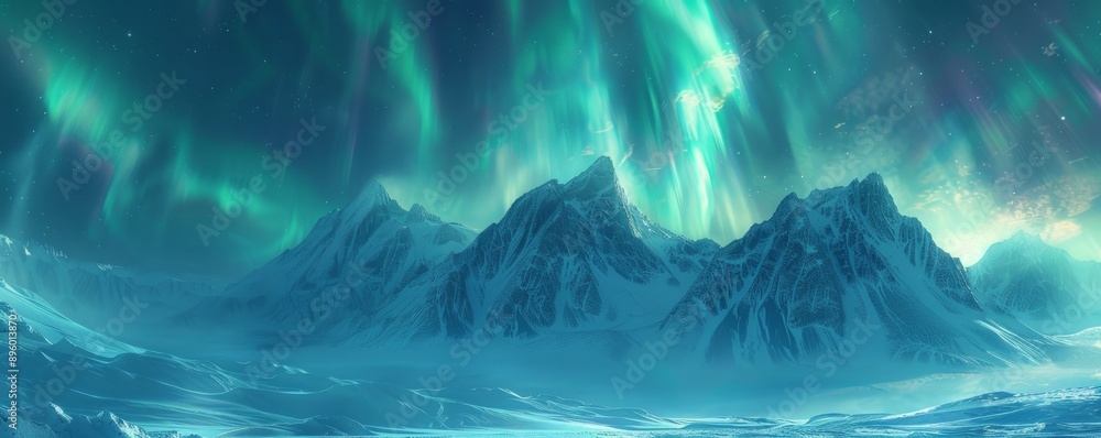 Ethereal aurora dancing over snowy mountains, 4K hyperrealistic photo Ethereal aurora dancing over snowy mountains, 4K hyperrealistic photo