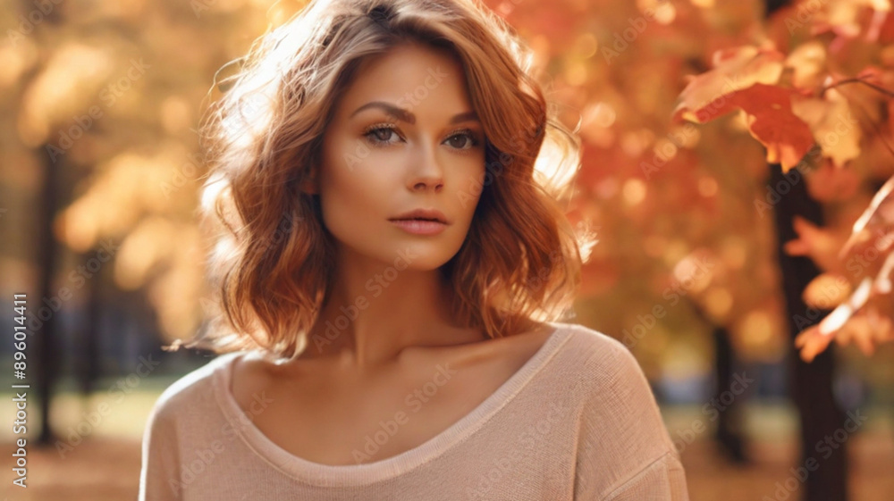 Portrait of gorgeous young woman in park during autumn day Portrait of gorgeous young woman in park during autumn day