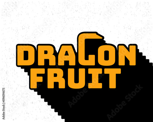 Long shadow text effect dragon fruit typography design for wall art in yellow and white color style. Lettering vector illustration. Suitable for decoration, poster and banner.