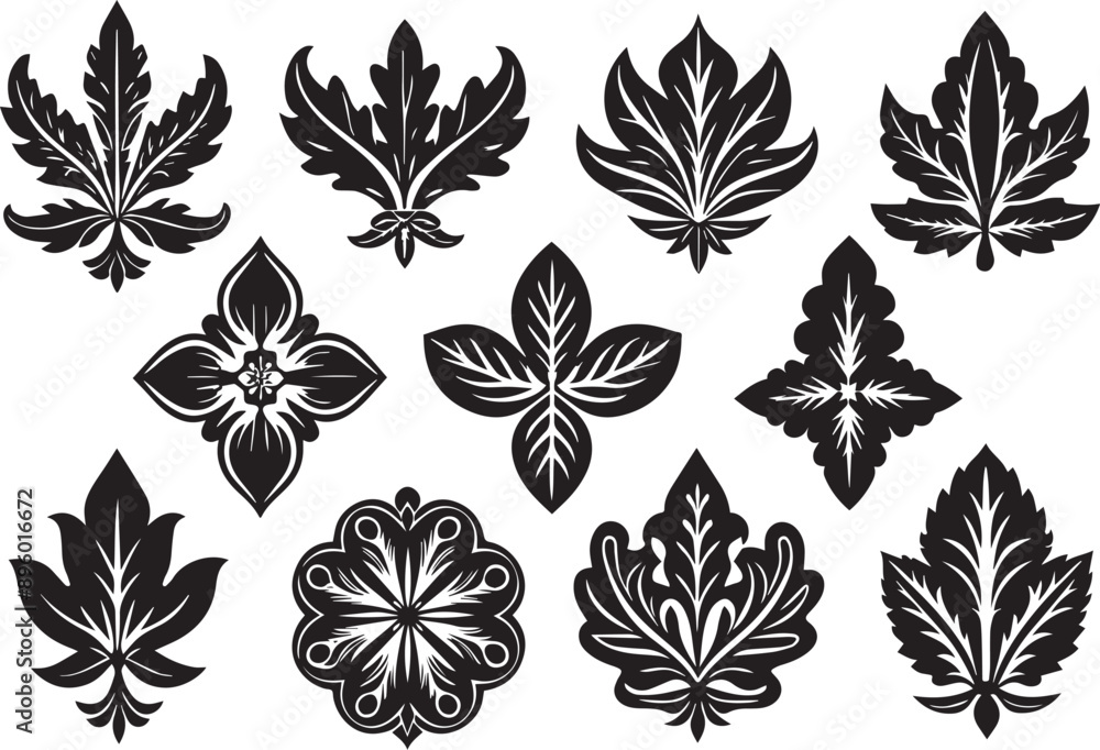 Set of leaf and plant ornaments. Hand drawn vector illustration Set of leaf and plant ornaments. Hand drawn vector illustration