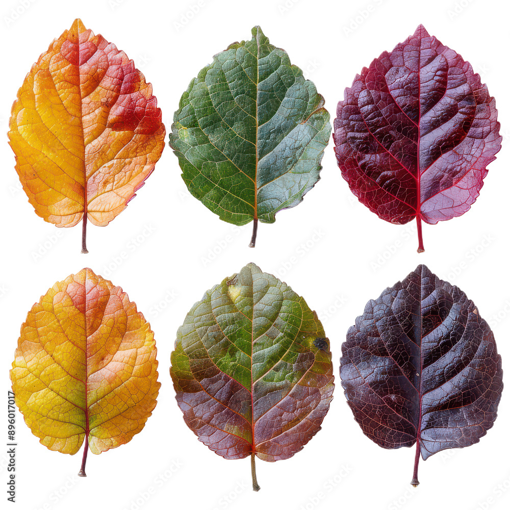 Obraz premium High-Resolution Image of Vibrant Hydrangea Leaves Displaying Autumn Colors and Detailed Veins.