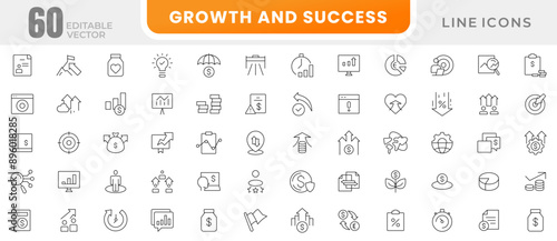 Growth and success line icon set. Successful business development, plan and process, growth, company outline icon collection . Goals and target ui icon pack.