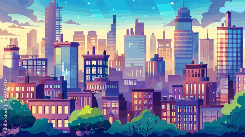 Cityscape vector cartoon illustration background, copy space landscape city Cityscape vector cartoon illustration background, copy space landscape city