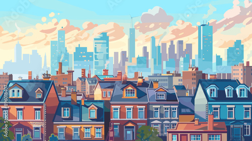 Cityscape vector cartoon illustration background, copy space landscape city
