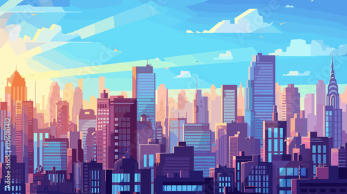 Cityscape vector cartoon illustration background, copy space landscape city