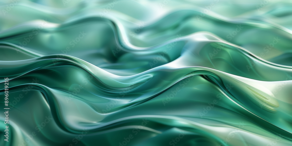 Obraz premium The image is a green wave with a shiny, reflective surface