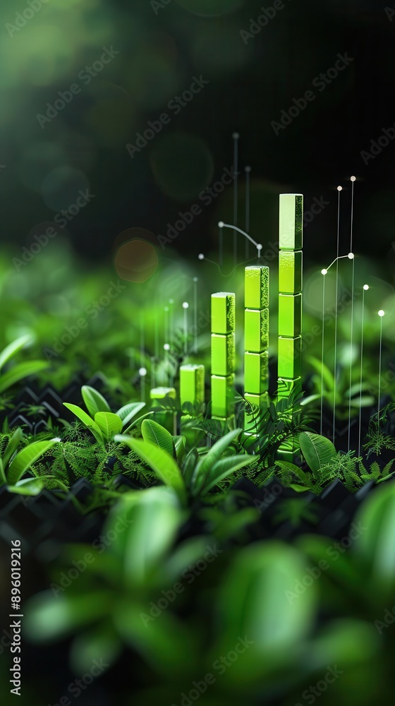 A vibrant green field with bar graphs symbolizing growth and sustainability in nature, perfect for eco-friendly themes. A vibrant green field with bar graphs symbolizing growth and sustainability in nature, perfect for eco-friendly themes.