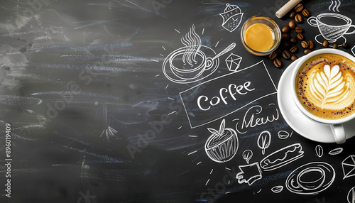 Wallpaper Mural Coffee menu, blackboard with vibrant chalk drawings, cozy coffee shop, Watercolor style Torontodigital.ca