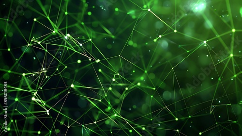 A high-tech background with interconnected lines and nodes in neon green and black, suggesting a digital network