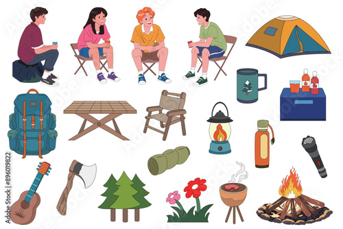set of camping illustration