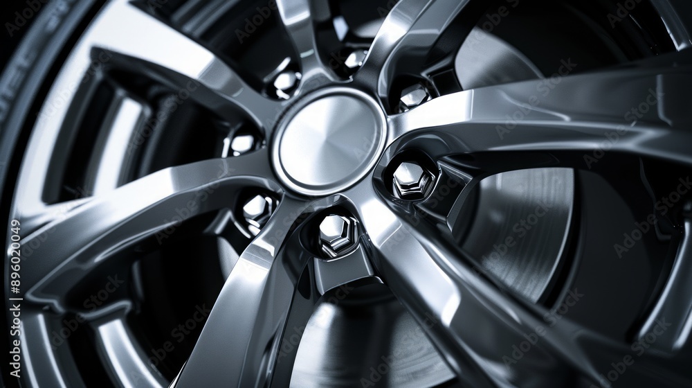 Brand new alloy wheel with a stylish design is gleaming, showcasing the craftsmanship of modern car manufacturing Brand new alloy wheel with a stylish design is gleaming, showcasing the craftsmanship of modern car manufacturing