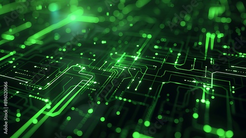 A high-tech design with neon green and black lines, reminiscent of a digital matrix