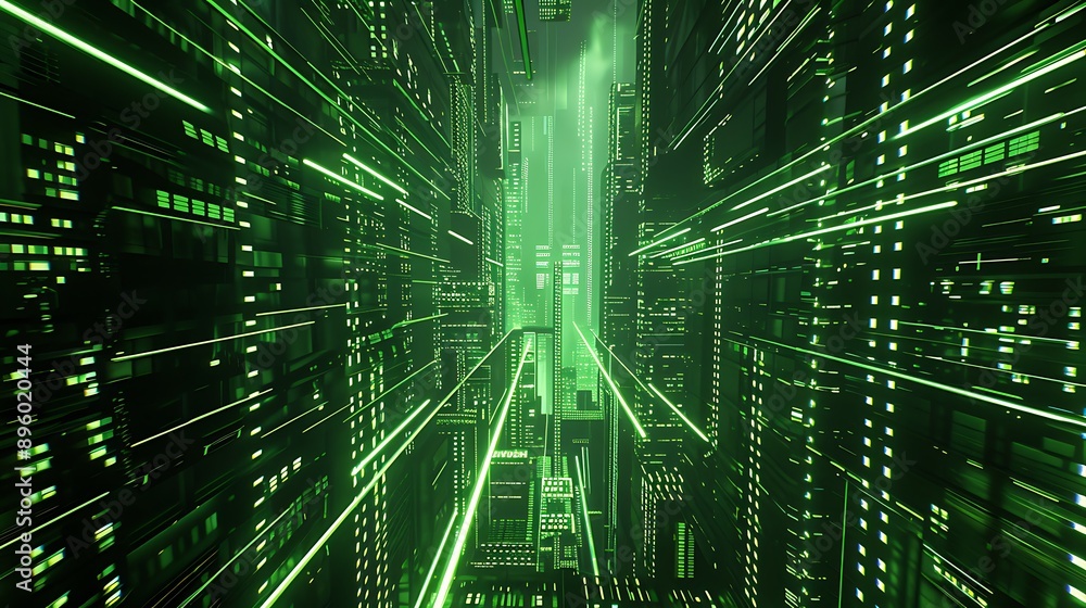 Obraz premium A high-tech design with neon green and black lines, reminiscent of a digital matrix