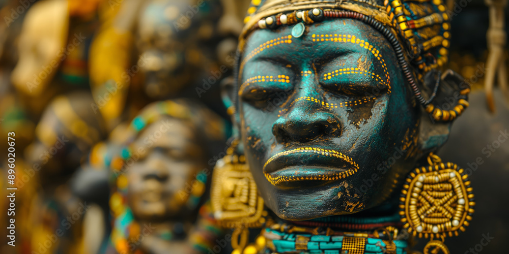 Close up of Traditional African Tribal Art with Intricate Details and Vibrant Colors Close up of Traditional African Tribal Art with Intricate Details and Vibrant Colors