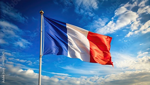 Waving French flag against blue sky on Independence Day of France, France, Flag, Waving, Blue Sky