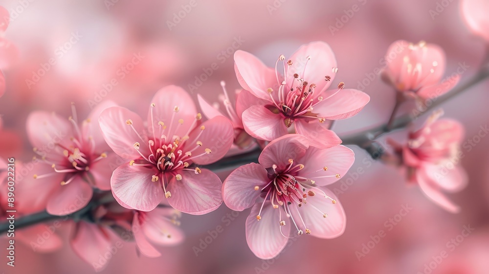 Macro shot of a pink cherry blossom in full bloom Macro shot of a pink cherry blossom in full bloom