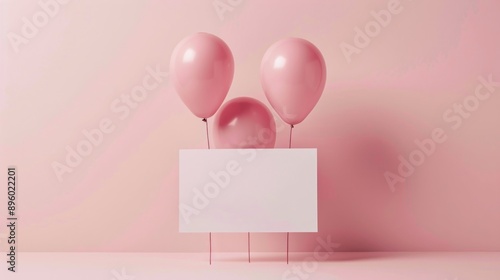 Obraz na płótnie Three pink balloons floating over a blank canvas with copy space on a pink background w salonie