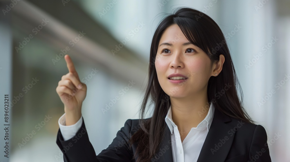 Portrait of smiling business woman pointing finger Portrait of smiling business woman pointing finger