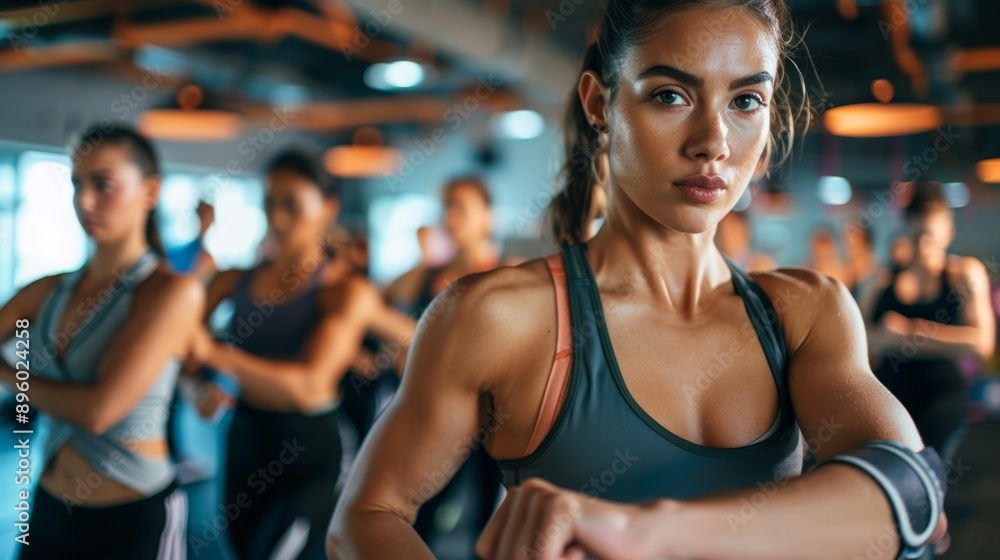 Group Fitness Workout Session in a Gym Focusing on Cardiovascular Exercises and Team Motivation Group Fitness Workout Session in a Gym Focusing on Cardiovascular Exercises and Team Motivation