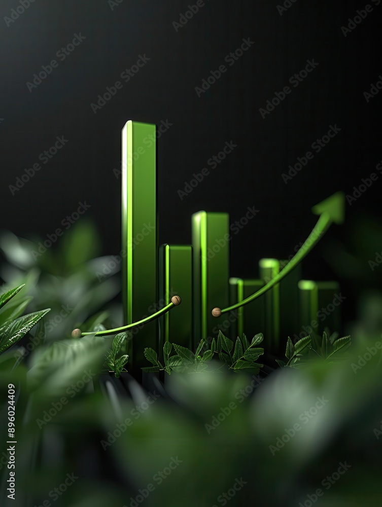 A vibrant green bar chart rising above lush foliage, symbolizing growth, success, and prosperity in the business world. A vibrant green bar chart rising above lush foliage, symbolizing growth, success, and prosperity in the business world.