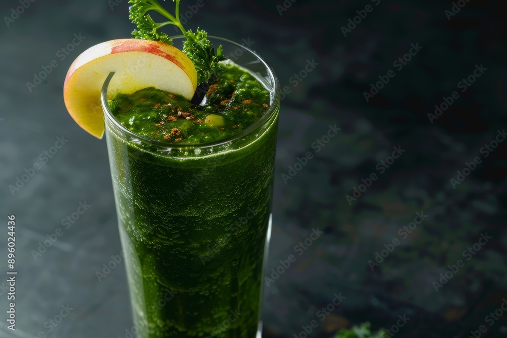 Green Smoothie with Kale, Apple, and Ginger Garnish - Perfect for Healthy Diet and Refreshment Design