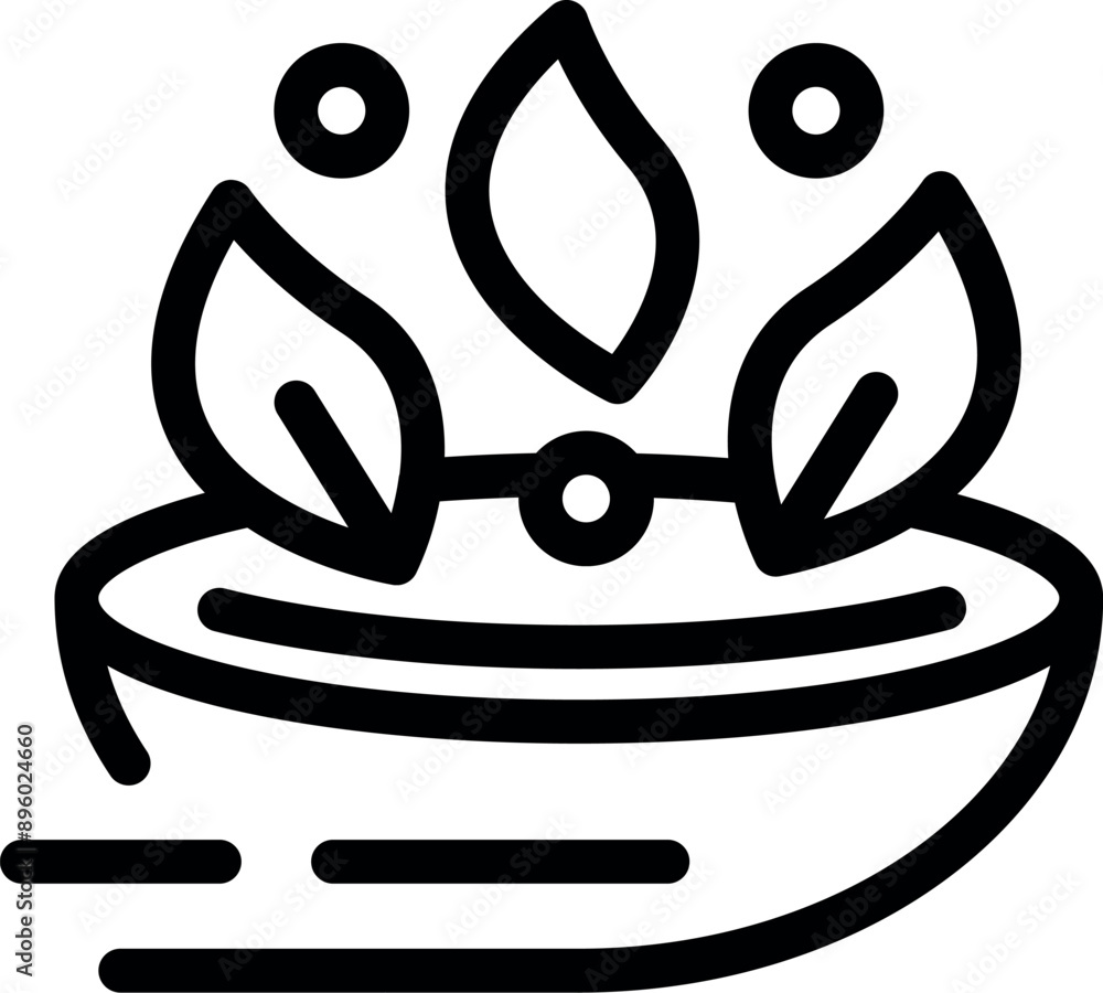 Bowl releasing aroma with speed lines for aromatherapy session, aromatherapy massage concept icon in outline style Bowl releasing aroma with speed lines for aromatherapy session, aromatherapy massage concept icon in outline style