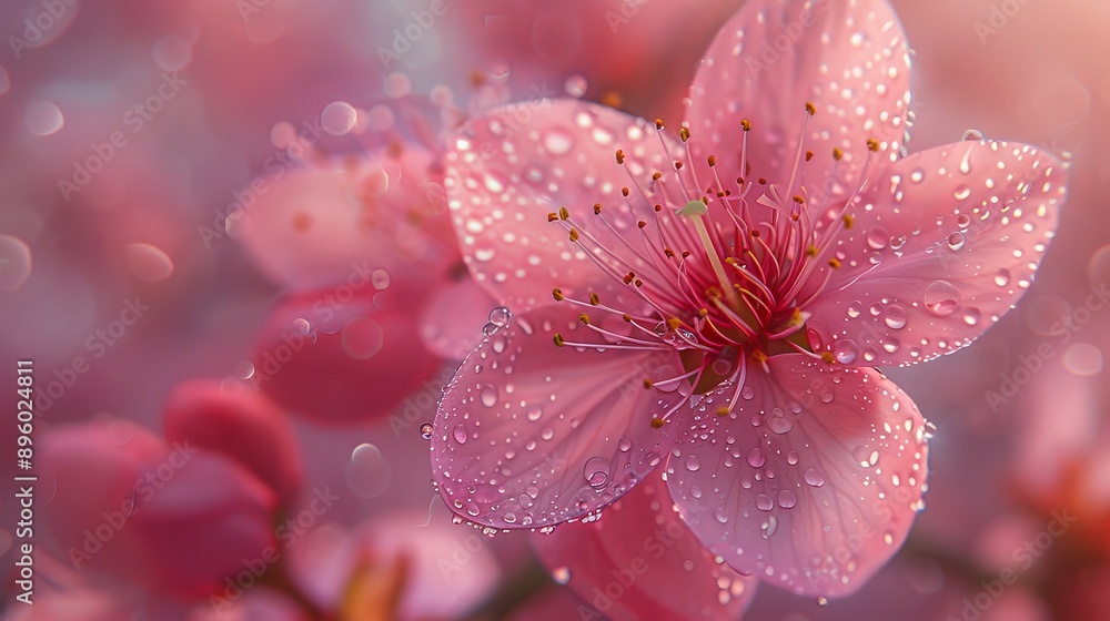 Macro shot of a pink cherry blossom with intricate details Macro shot of a pink cherry blossom with intricate details