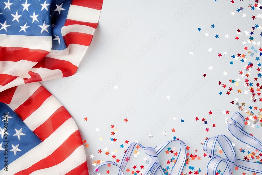 Happy Presidents Day banner mockup with American flags, confetti and ribbon. Independence Day, Labor day, Memorial Day Happy Presidents Day banner mockup with American flags, confetti and ribbon. Independence Day, Labor day, Memorial Day