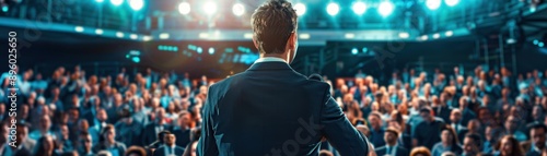 Wallpaper Mural A confident speaker presents in front of a captivated audience at a professional event, emphasizing communication and engagement. Torontodigital.ca