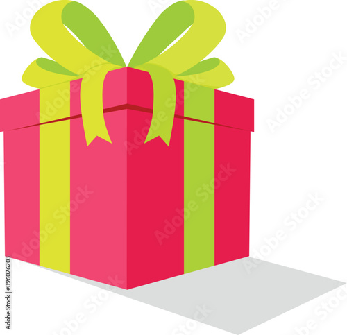 Red gift box with Ribbon. Cute closed present with yellow bow. Birthday party, special give away package, loyalty program reward, Christmas, event celebration