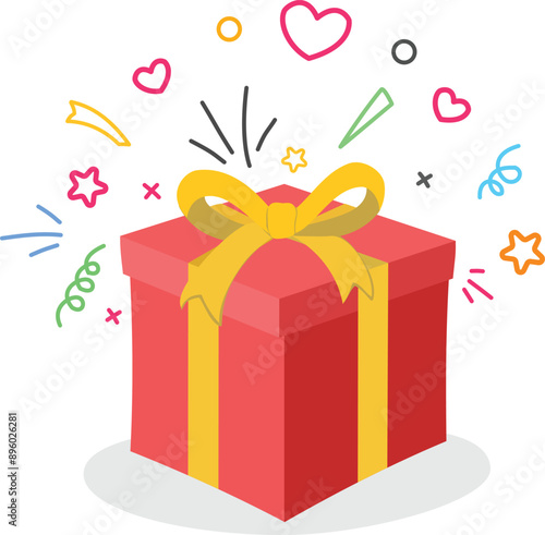 Red gift box isolated on white background. Surprise, birthday gift box celebration, valentine,  special give away package, loyalty program reward, Christmas, vector icon flat illustration.